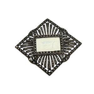 Vintage Sterling silver art deco diamond shape brooch with center portrait